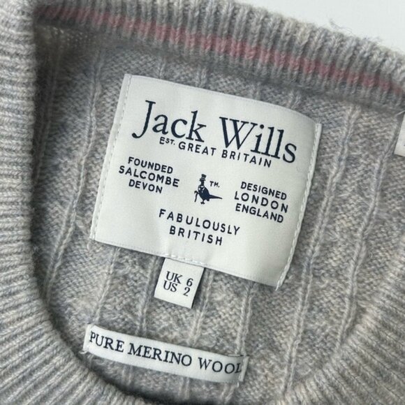 Jack Wills Gray Crew Neck Cable Knit Sweater - Picture 2 of 3
